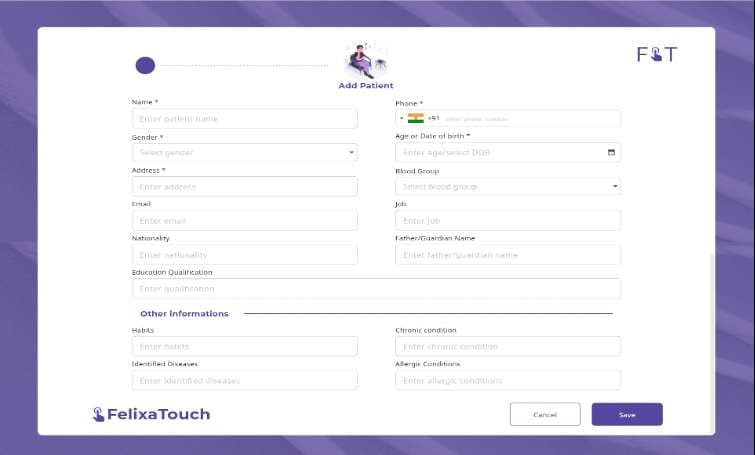 Complete Patient Registration Screen in Felixatouch