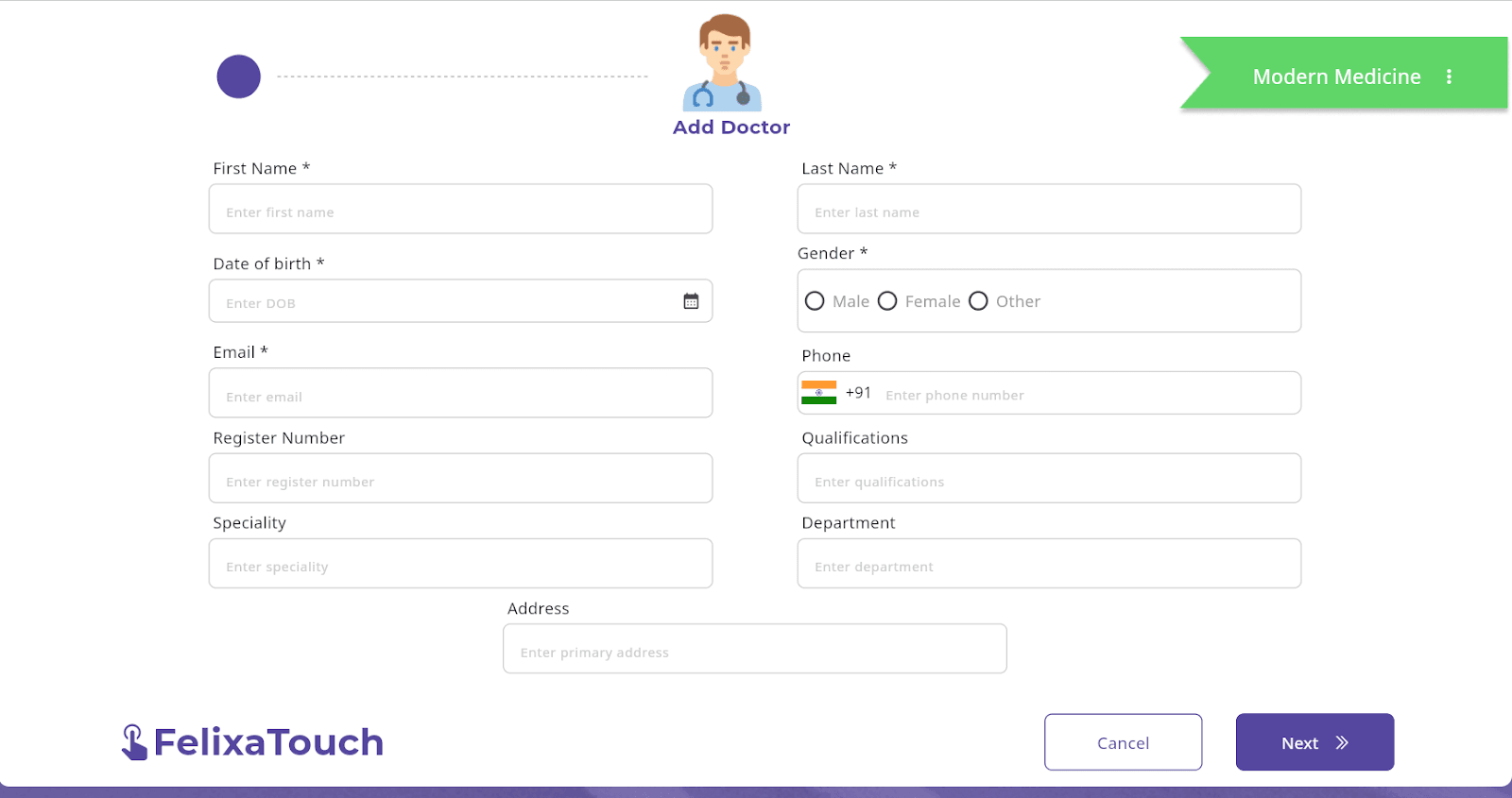 Add New User button and user role selection in Felixa Touch