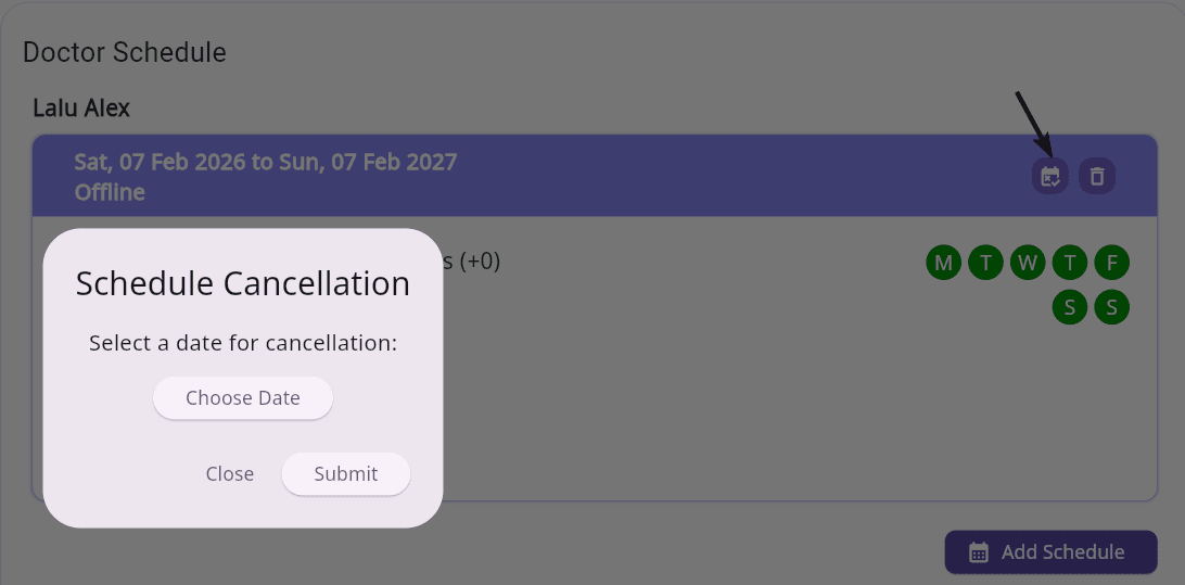 Schedule Cancellation option in FelixaTouch