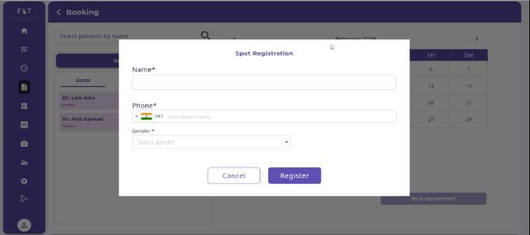Spot Patient Registration Screen in Felixatouch